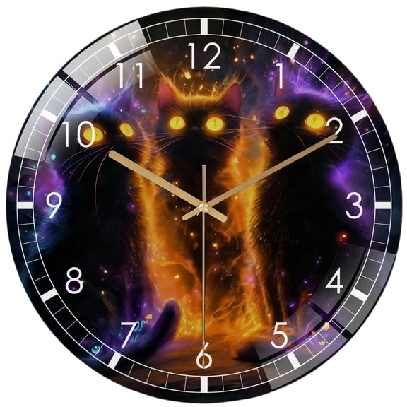 Decorative Clocks: Neon Cats Glass Wall Clock ,Electric Space Cats Wall Art Decor Wall Clock for Homes, Bars, Offices, Man Caves, Garages, And Living Rooms. Modern Hairless Pet Decor