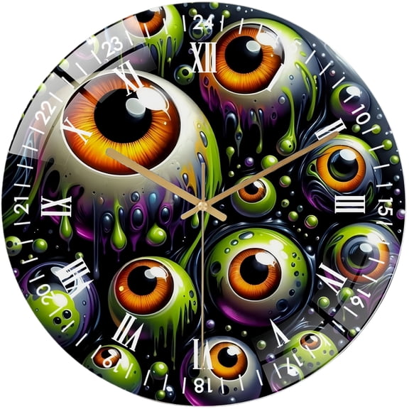Decorative Clocks: Neon Monster- Eyes Happy Halloween- Glass Wall Clock, Monster- Eyes  Decor Wall Clock for Homes, Bars, Offices, Man Caves, Garages, And Living Rooms .Also Makes A Great Gift.