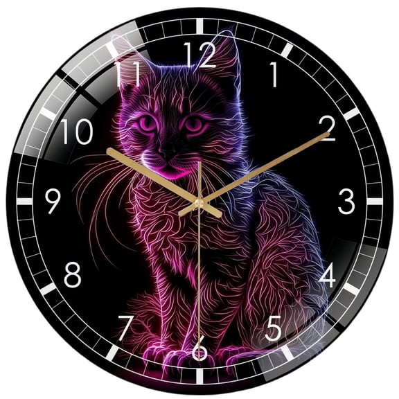 Decorative Clocks: Neon Pink Kitten Kitty Fantasy Art Glass Wall Clock, Decor And Gift Wall Clock for Homes, Bars, Offices, Caves, Garages, And Living Rooms .Also Makes A Great Gift.