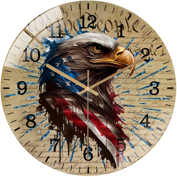 Decorative Clocks: Patriotic Eagle Round Glass Wall Clock ,home Decor Wall Clock for Homes, Bars, Offices, Man Caves, Garages, And Living Rooms. Also Makes A Great Gift. Style 12×12inch(30×30cm)