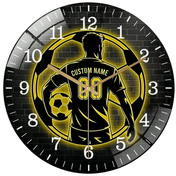 Decorative Clocks: Personalized Soccer Ball Glass Wall Clock, Soccer Bal Player Lover Wall Clock for Homes, Bars, Offices, Caves, Garages, And Living Rooms. Also Makes A Great Gift. Style 12×12