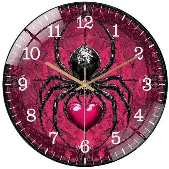 Decorative Clocks: Pink Spider Glass Wall Clock ,Hallo-ween Ocean Lover Wall Clock.Gift for Her for Homes, Bars, Offices, Man Caves, Garages, And Living Rooms. for Your Home Or Gift Style 12×12inch(3