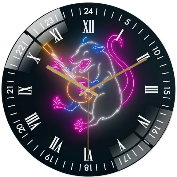 Decorative Clocks: Possum Playing Banjo Wall Art Glass Wall Clock ,Possum Play Banjo Wall Clock for Home Decor, Christmas Gift for Bedroom, Game Room, Man Cave, Party Decor Style 12×12inch(30×30cm)