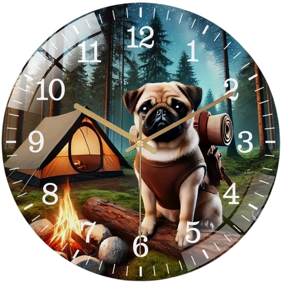 Decorative Clocks: Pug on A Adventure Glass Wall Clock ,Dog Lover Wall Clock for Homes, Bars, Offices, Man Caves, Garages, And Living Rooms. Hallo Ween Gift .Also Makes A Great Gift. Style 12×12i