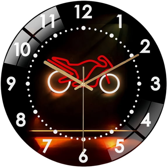 Decorative Clocks: Racing Motorcycle Wall Art  Glass Wall Clock ，awesome Motorcycle Wall Clock for Home Decor, Christmas Gift for Bedroom, Game Room, Man Cave, Party Decor, Game Room Wall De