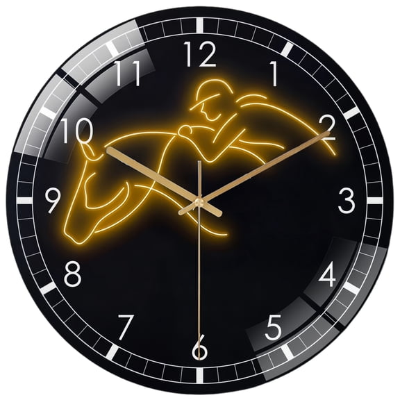 Decorative Clocks: Show Jumping Horse Glass Wall Clock ，Man Riding Horse  Wall Clock for Home Decor, Christmas Gift for Bedroom, Game Room, Man Cave, Party Decor .Jockey Ro Deo Room Wall Decor