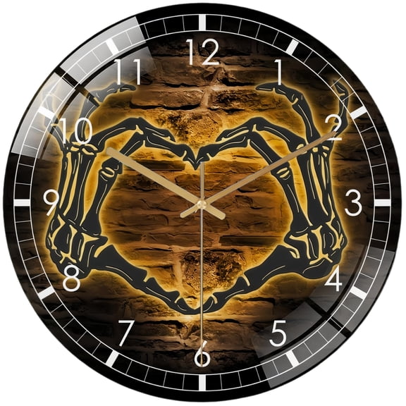 Decorative Clocks: Skeleton Hand Heart Glass Wall Clock,Heart Infinity Decor Wall Clock for Home Decor Couple Hallo-ween Love Decoration Heart Skeleton Hand Hallo-weenćhomes, Bars, Offices,