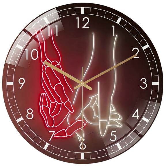 Decorative Clocks: Skeleton Hand And Human Shaking Hands Glass Wall Clock, Skeleton Hand  Wall Clock for Home Decor Wedding Gift Decor. Hallo-ween Valentine Gift, Skull Lover Gift, Style 12×12inch(30