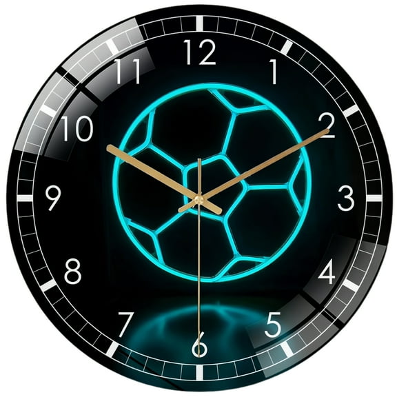 Decorative Clocks: Soccer  Glass Wall Clock , College Soccer Decor Wall Clock for Home Decor, Christmas Gift for Bedroom, Game Room, Man Cave, Party Decor Style 12×12inch(30×30cm)