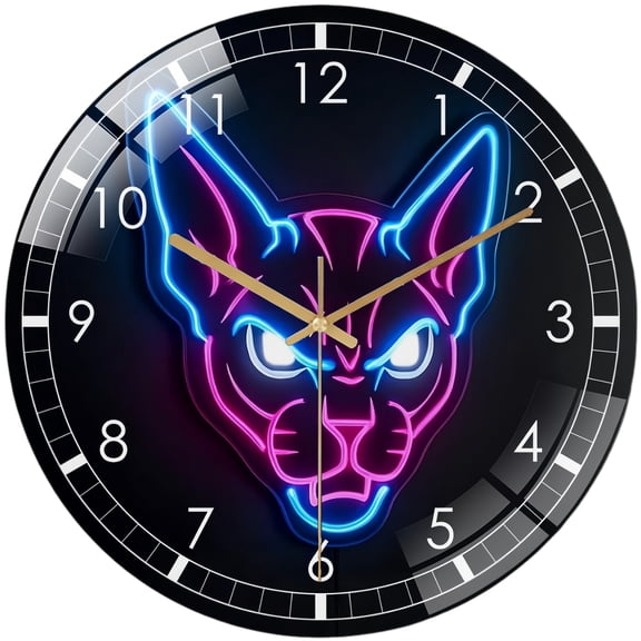 Decorative Clocks: Sphynx Cat Glass Wall Clock ,Minimalist Egyptian Cat Decor Wall Clock for Homes, Bars, Offices, Man Caves, Garages, And Living Rooms. Modern Hairless Pet Decor Glowing Feline