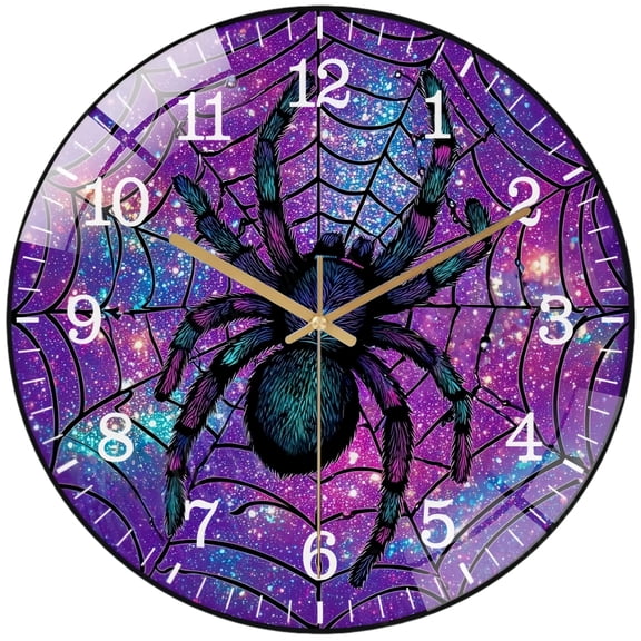 Decorative Clocks: Spooky Spider Glass Wall Clock ,Hallo-ween Spider Wall Clock for Homes, Bars, Offices, Man Caves, Garages, And Living Rooms. Hallo-ween Gift Style 12×12inch(30×30cm)