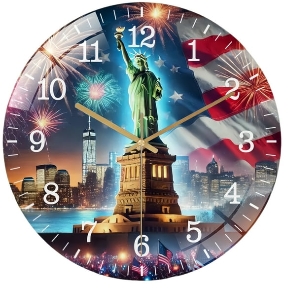 Decorative Clocks: Statue of Liberty New York Trade Center Glass Wall Clock, Patriotic Decor Wall Clock, for Homes, Bars, Offices, Man Caves, Garages, And Living Rooms. Hallo Ween Gift .Also Makes