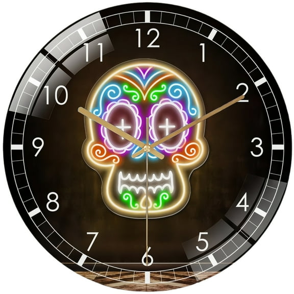 Decorative Clocks: Sugar Skull- Mexican Glass Wall Clock,Skull Bar Skull Beer Club Decor Wall Clock for Home Decor Hallo-ween Gho-st Boo Haunted House Party Wall Art.homes, Bars, Offices, Caves,