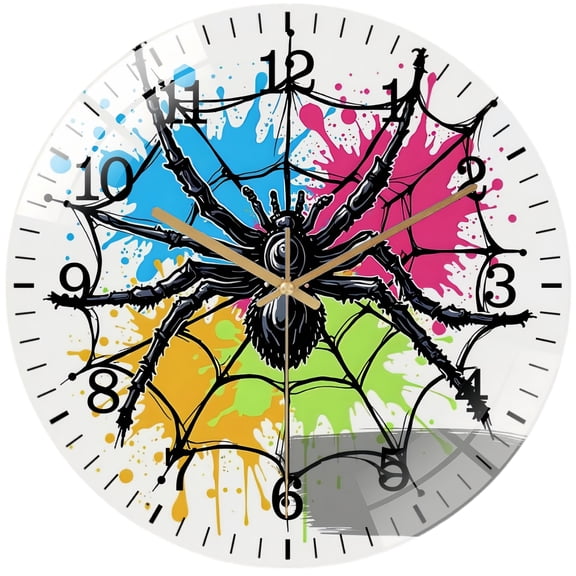 Decorative Clocks： Watercolor Spider  Glass Wall Clock,  Spider Decor Wall Clock for Homes, Bars, Offices, Man Caves, Garages, And Living Rooms. Also Makes A Great Gift. Style 12×12inch(30×30cm)