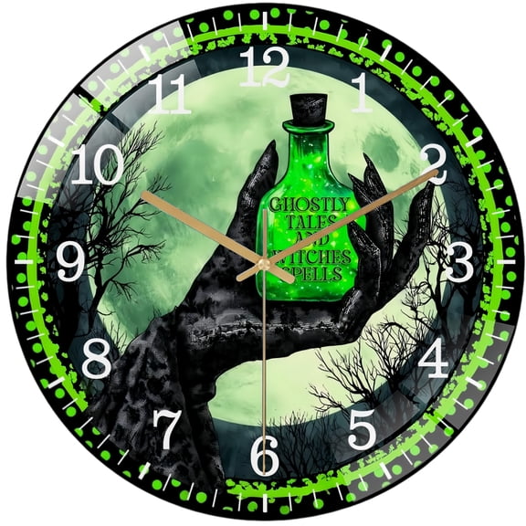 Decorative Clocks: Witch Hand Holding Potion Glass Wall Clock, Spooky Hallo-ween Decor Wall Clock for Homes, Bars, Offices, Man Caves, Garages, And Living Rooms. Hallo-ween Gift Style 12×12inch(30×