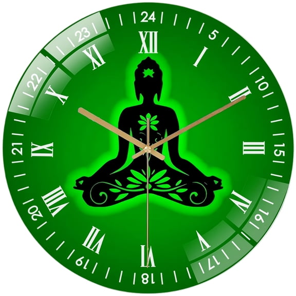 Decorative Clocks: Yoga Buddha- Lotus Glass Wall Clock,Buddhist Namaste Decor Wall Clock for Homes, Bars, Offices, Caves, Garages, And Living Rooms .Also Makes A Great Gift.
