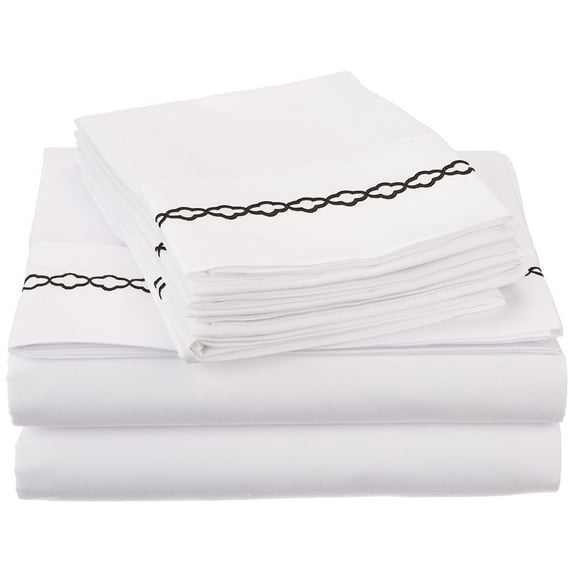 Decorative Cloud-Embroidered Microfiber Sheet Set White/Black / Twin XL