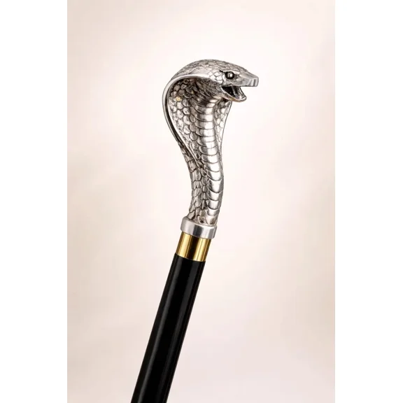 Decorative Cobra Snake Head Walking Cane Handle  Silver Metal Designer Replacement for Wooden Stick Topper Men
