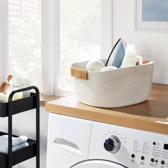 Decorative Coiled Rope Square Base Tapered Basket Small Cream - Brightroom