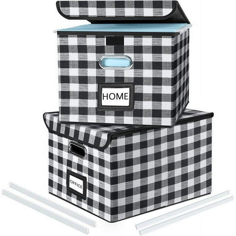 PONFM New Portable File Organizer Boxes, Collapsible Linen Hanging Filing Storage Boxes with Plastic Slide, Decorative Home/Office Filling System for File