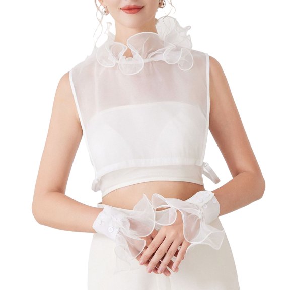 Decorative Collar And Arm Sleeves Set with Ruffled Design For Women Formal Event Outfit Dress Sweater Enhancer Accessory