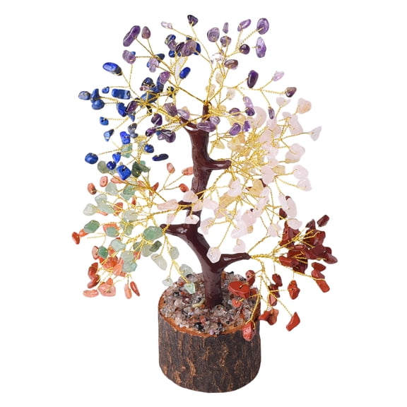 Decorative Colorful Crystal Tree with Resins Base for Positive Energy Desk Decors and Good Fortunes Small Bonsais Tree