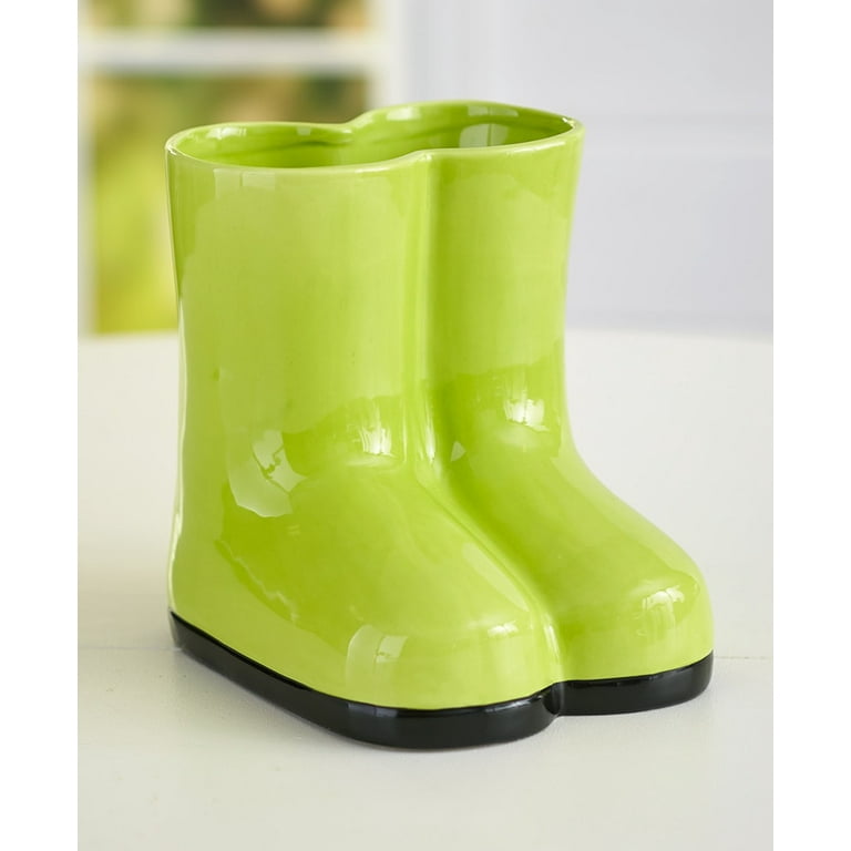 Decorative Colorful Rainboots Flower Vase with Rubber Look Finish Green