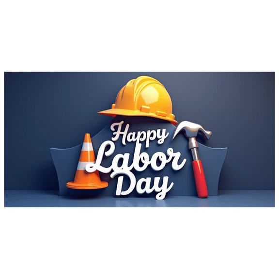 Decorative Cone Happy Labor Day Construction Helmet Hammer Banner for Indoor Decoration Workplace Celebration Event Decoration