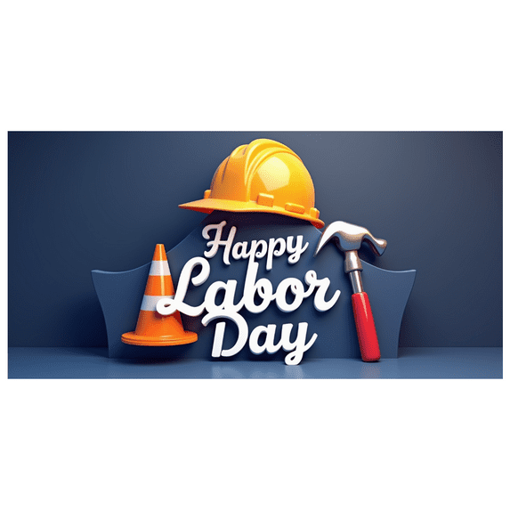 Decorative Cone Happy Labor Day Construction Helmet Hammer Banner for Indoor Decoration Workplace Celebration Event Decoration