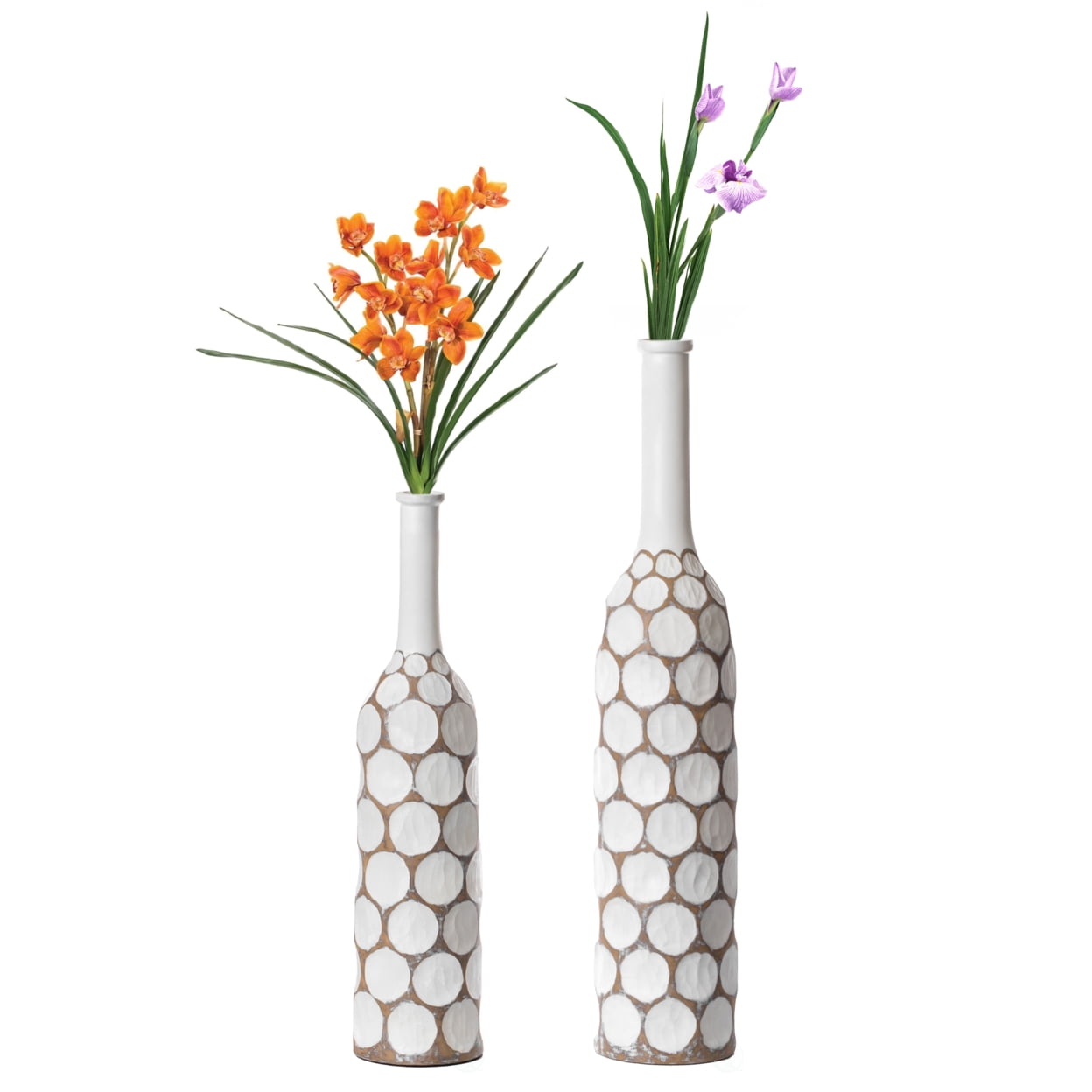 Modern White Carved Divot 39'' Plastic Floor Vase