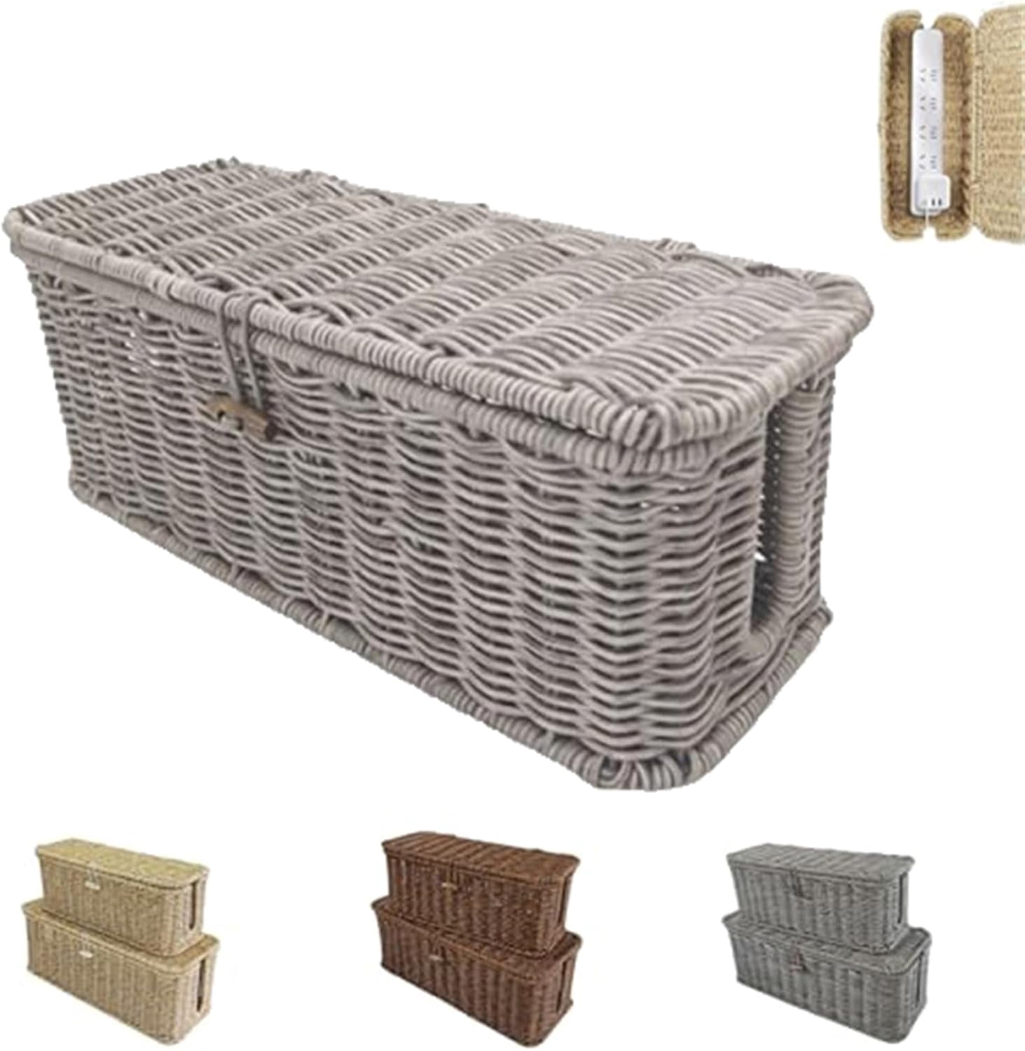 Handwoven Rattan Cable Management Box – Decorative Cord Hider With Safety Lock, Heat-Ventilated, Pet-Proof For Power Strips & Chargers