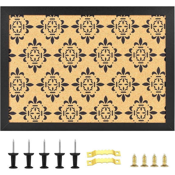 Decorative Cork Board for Walls, Bulletin Board with Floral Print, Framed Pin Board Vision Board for Office School Bedroom and Dorm Room with Pins, Screws