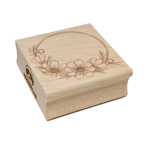 Decorative Cosmos Flower Wreath Square Rubber Stamp Stamping Scrapbooking Crafting - Large 2.75in