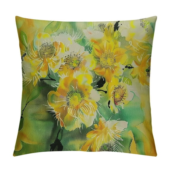 Decorative Cotton Linen Throw Pillow Cases Beautiful Linden Flowers Fresh Yellow and Green Square Cushion Covers for Couch Sofa Bed