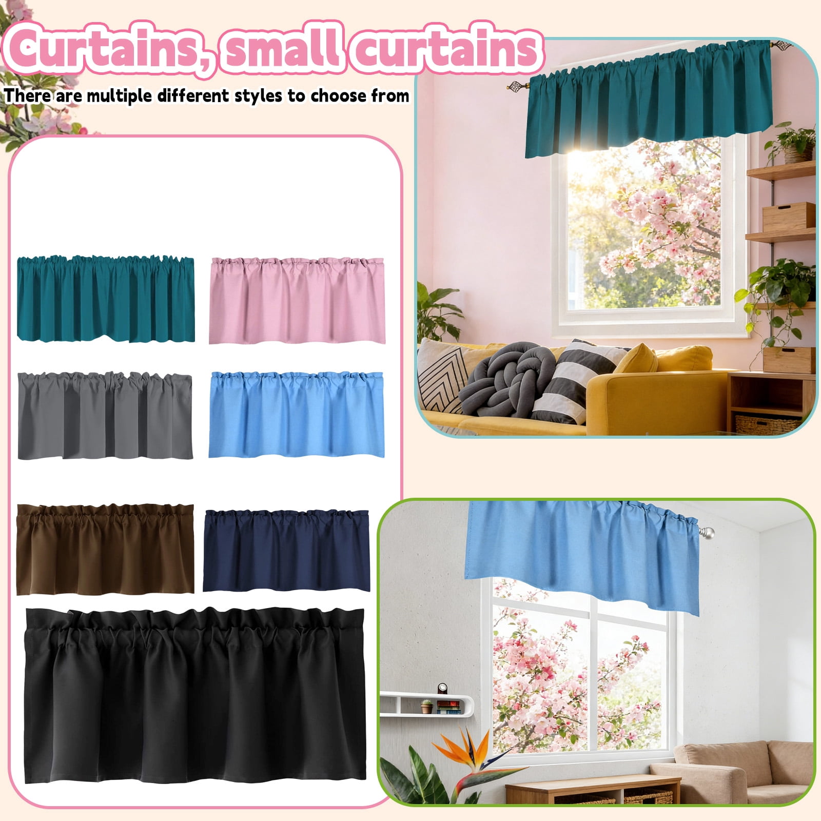 Decorative Cotton Window Valance, Solid Light Blocking Short Curtain ...