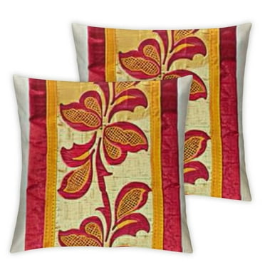 Decorative Couch Brocade Throw Pillow Cover Silk Mango Yellow Gold Jacquard Weave Home Decor Striped and Floral Pattern Square Cushion Covers