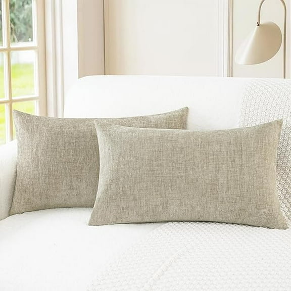 Decorative Couch Throw Pillow Covers 16 X 26 Inches Pack of 2 Cozy Chenille Cushion Cases for Sofa Bed Living Room Home Light Taupe
