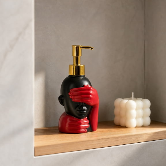 Decorative Countertop Pump Accessory, Countertop Hand Dispenser, Black Bathroom Decor, Lotion Dispenser with Pump, Unique Abstract Art Cover-Eyes Shaped Liquid Hand Bottle with