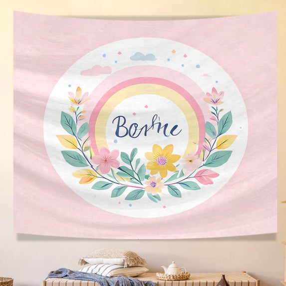 Washable Ethnic Boho Boho Flowers Indoor Tapestry Rainbow Decorative Aesthetic Tapestry - 51x59 Inch Vintage Bohemia Dorm Tapestry for Home Bedroom Living Room Office College
