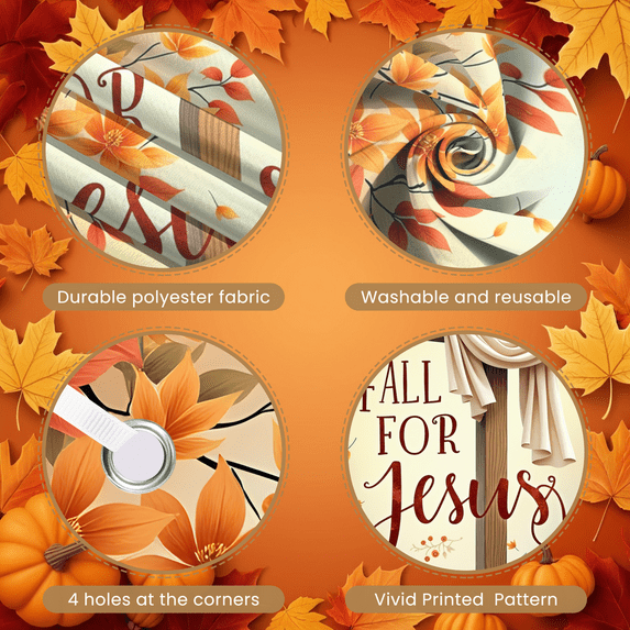 Decorative Cross Fall for Jesus Autumn Leaves Pumpkin Banner for Thanksgiving Church Celebration Religious Events