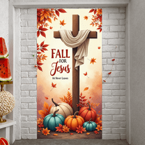 Decorative Cross Fall for Jesus Autumn Leaves Pumpkin Banner for Thanksgiving Church Celebration Religious Events