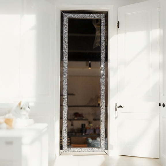 Decorative Crushed Diamond Mirror Rectangular Silver Wall Decor 48x16 inch