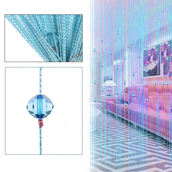 Decorative Crystal Tassel Bead String Curtain, 39.37*78.74 Inch Sheer Fly Screen Curtain, Polyester Beaded Room Divider Curtain for Doorway, Living Room, Bedroom and Party Decor, Sky Blue