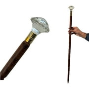 Decorative Crystal Walking Stick with Brass and Wooden Handle Heavy Duty Cane, Stylish, Cane for Men, Cane for Women, Cool Vintage Cane