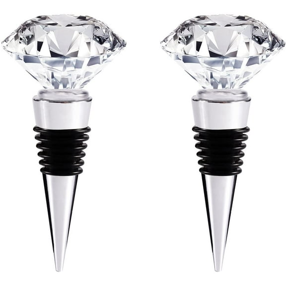 Decorative Crystal Wine and Beverage Bottle Stopper for Wine,Made of Zinc Alloy and Glass,Reusable Plug with Gift Box,Multi-Option (2pcs Crystal)