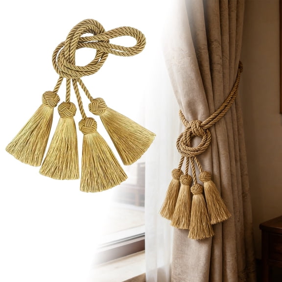 Decorative Curtain Set Comprising Two Brushes Pull Cords Fixing Ropes Rings Device