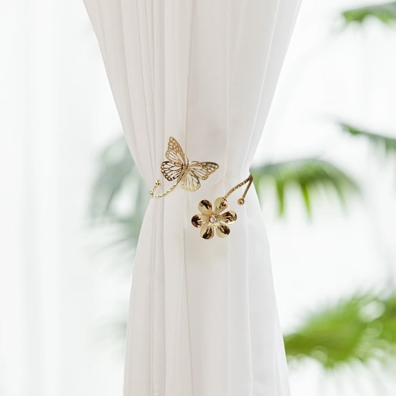 Decorative Curtain Tiebacks,Butterfly Window Curtain Decorative Clips,Flower and Butterfly Design Drape Tie Back,Drapery Holdbacks Curtains Decorations for Home Hotel(B)