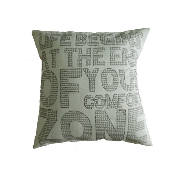 Decorative Cushion Cover Burlap Embroidered Inspirational Quote Print, 18" x 18"