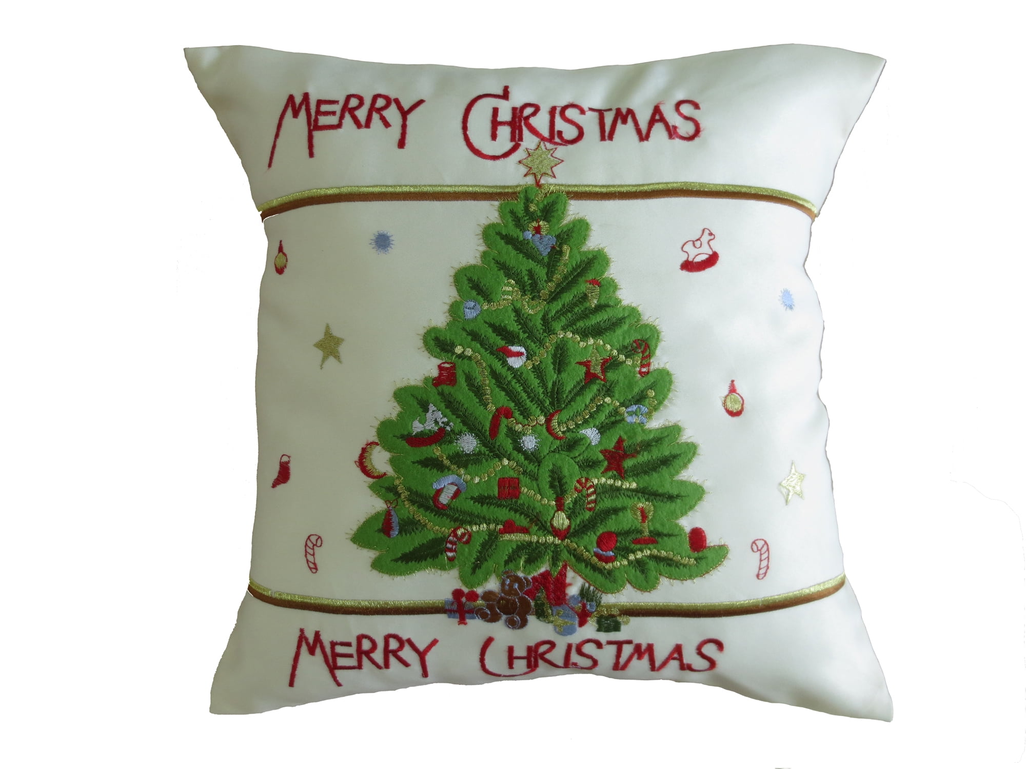 Embroidered Merry Christmas Tree Square Polyester Cushion Cover