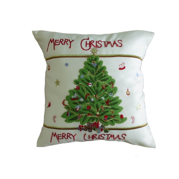Decorative Cushion Cover, Embroidered Merry Christmas With Applique Design